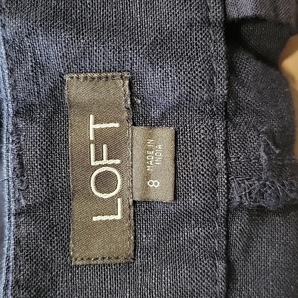 Loft Size 8 Navy Blue with Yellow & White Embroidered Floral Linen Blend Shorts - Picture 10 of 11